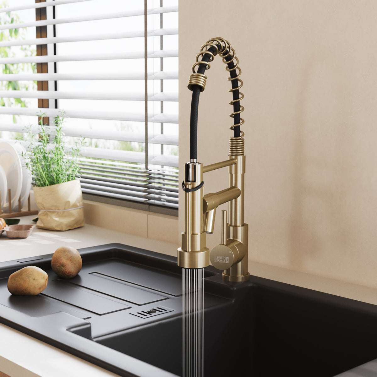 Tainless Steel Kitchen Faucet with Pull Down Spring Spout and Pot Filler