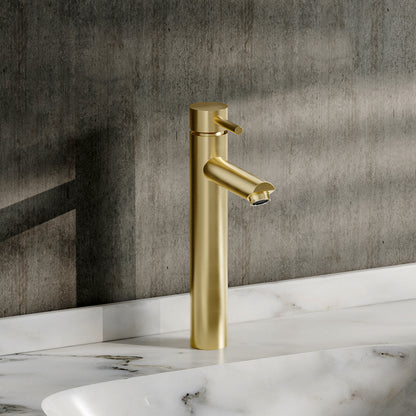 Brushed Gold Tall Single Handle Vessel Faucet