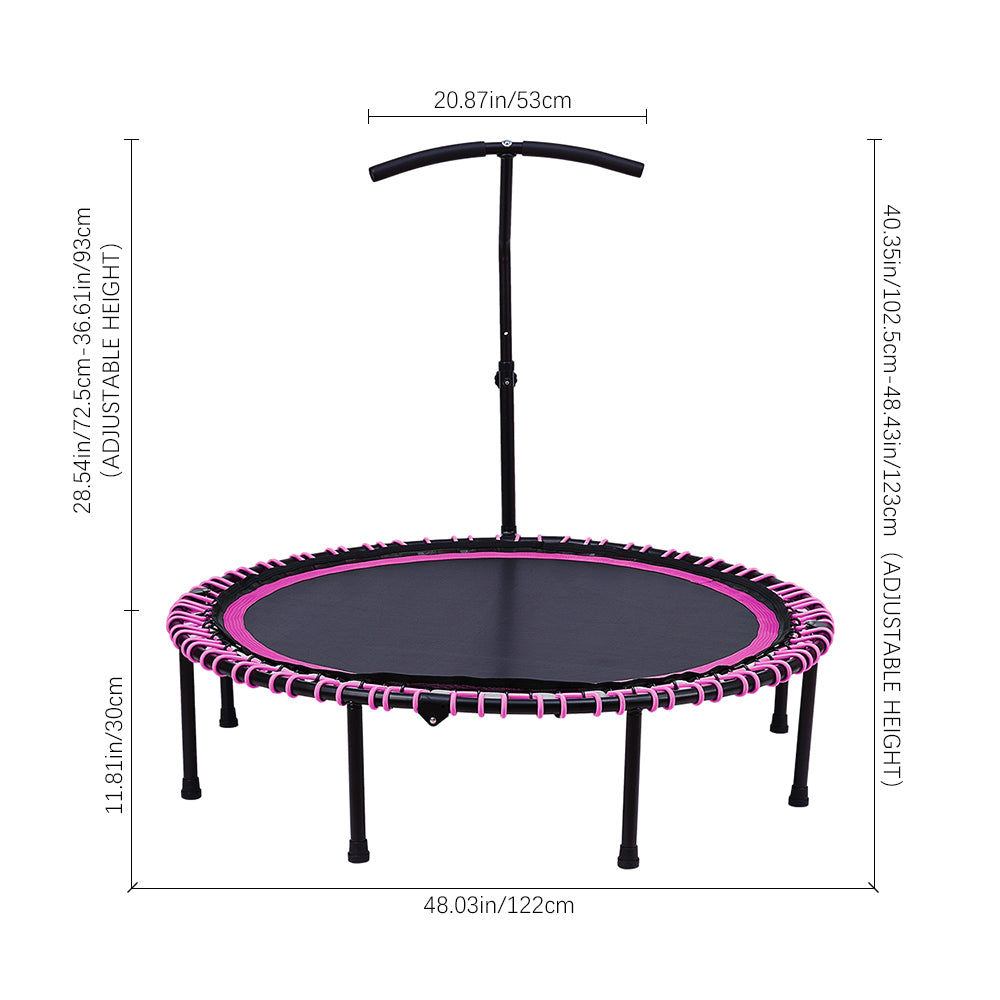 48in Bungee Cords Foldable Round Trampoline with Adjustable T-Handle Bar