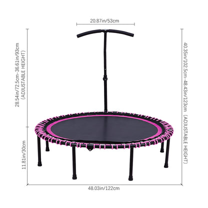 48in Bungee Cords Foldable Round Trampoline with Adjustable T-Handle Bar