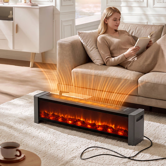 1000W/2000W Convection Baseboard Heater with Flame Effect & Timer