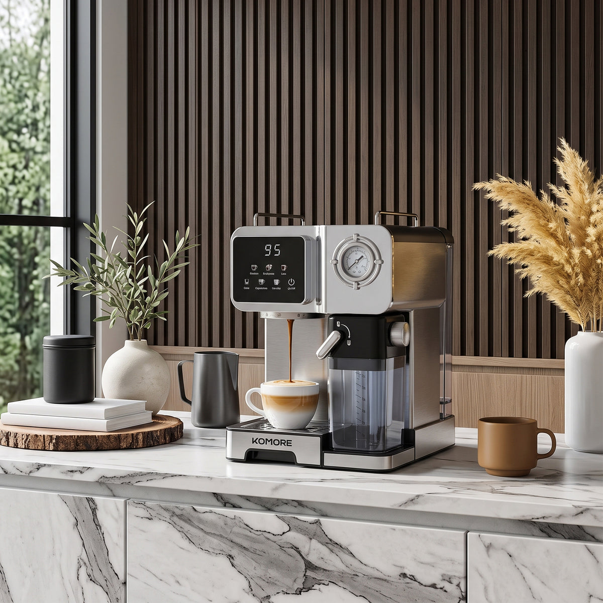 1350W 20 Bar Espresso Machine with Pressure Gauge & 1.6L Water Tank