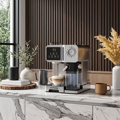1350W 20 Bar Espresso Machine with Pressure Gauge & 1.6L Water Tank