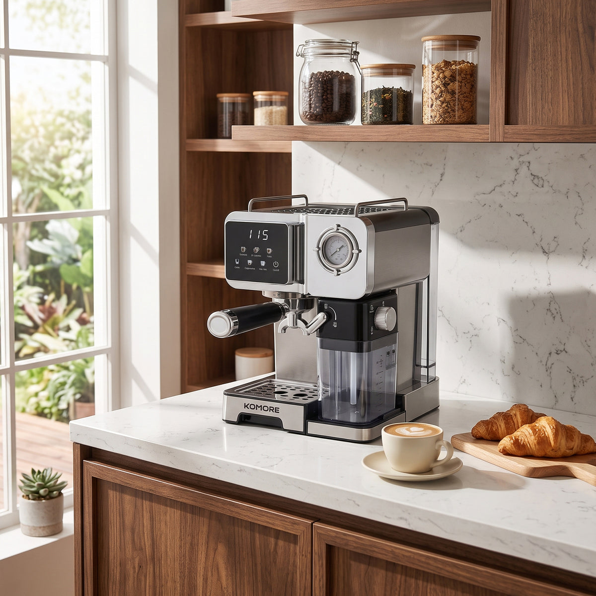 1350W 20 Bar Espresso Machine with Pressure Gauge & 1.6L Water Tank