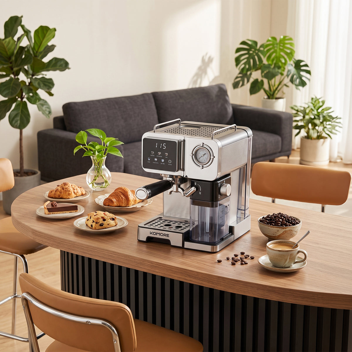 1350W 20 Bar Espresso Machine with Pressure Gauge & 1.6L Water Tank
