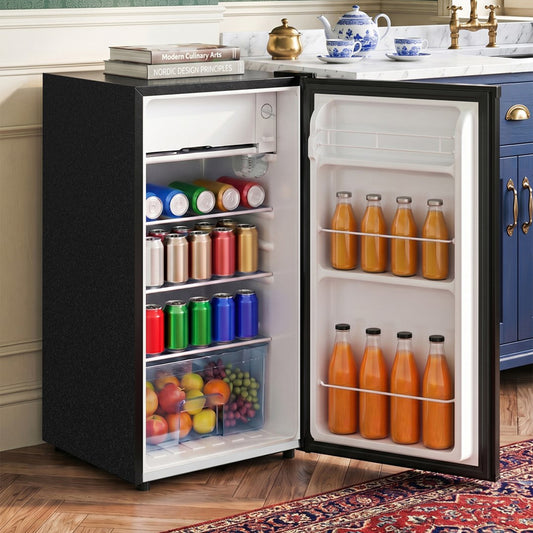 Black Compact Refrigerator with 9L Freezer Compartment