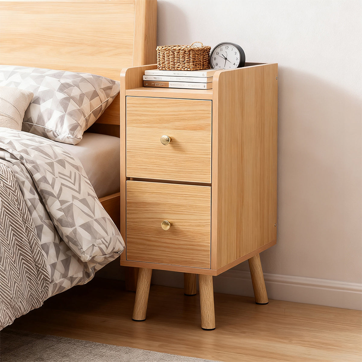 Modern MDF Bedside Table with 2 Drawers