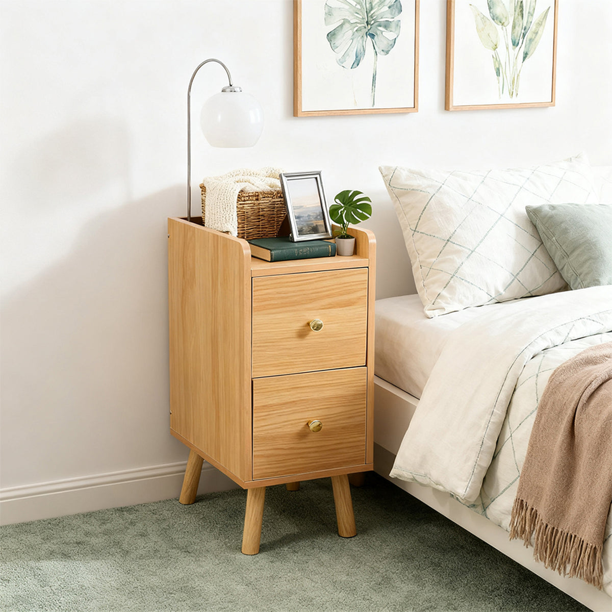 Modern MDF Bedside Table with 2 Drawers