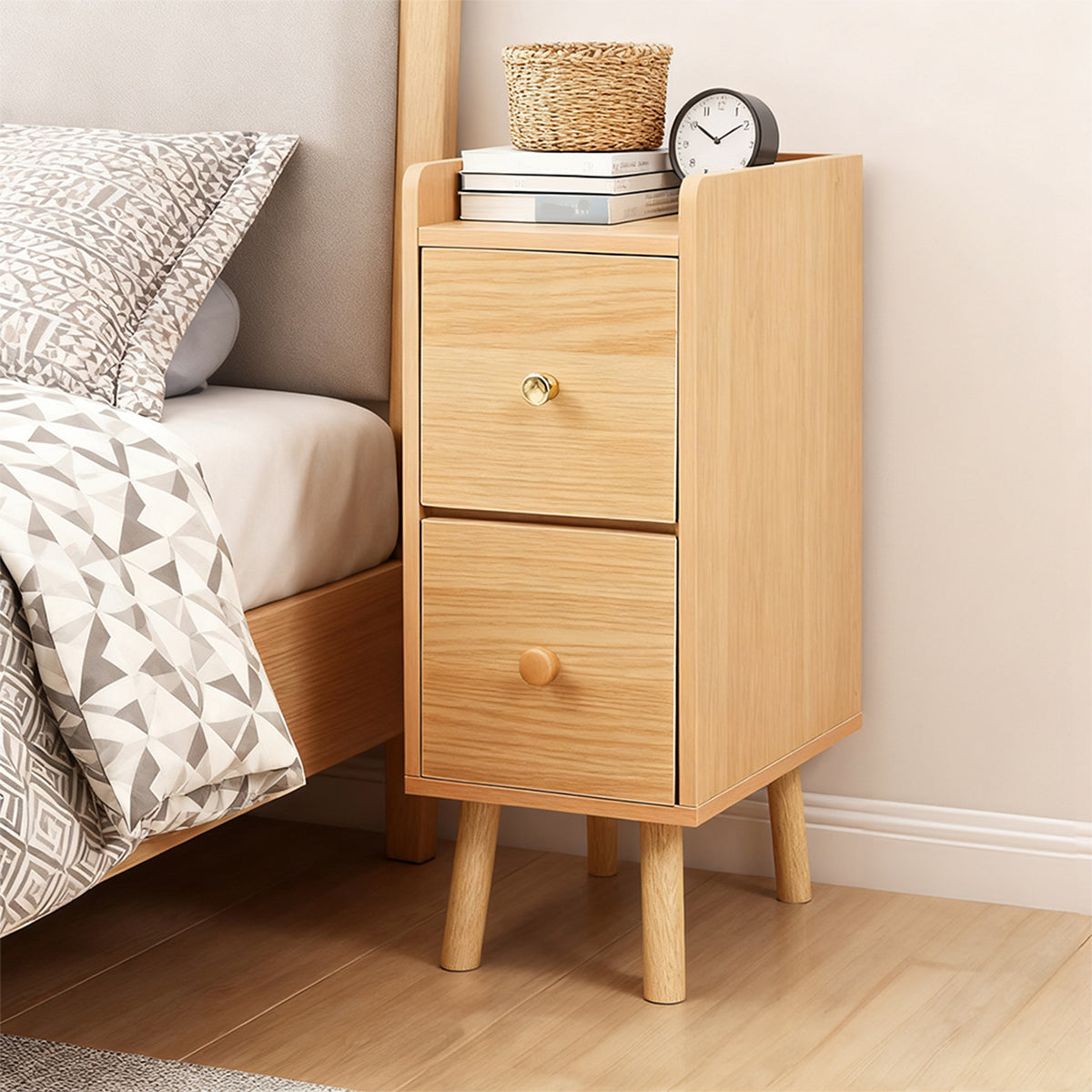 Modern MDF Bedside Table with 2 Drawers