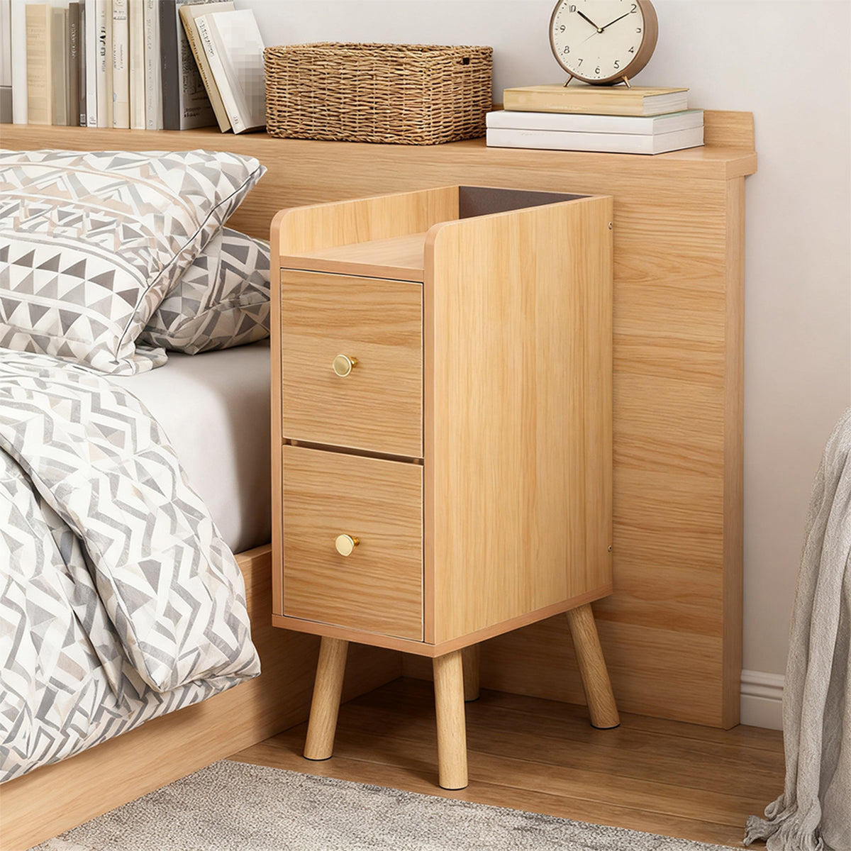 Modern MDF Bedside Table with 2 Drawers