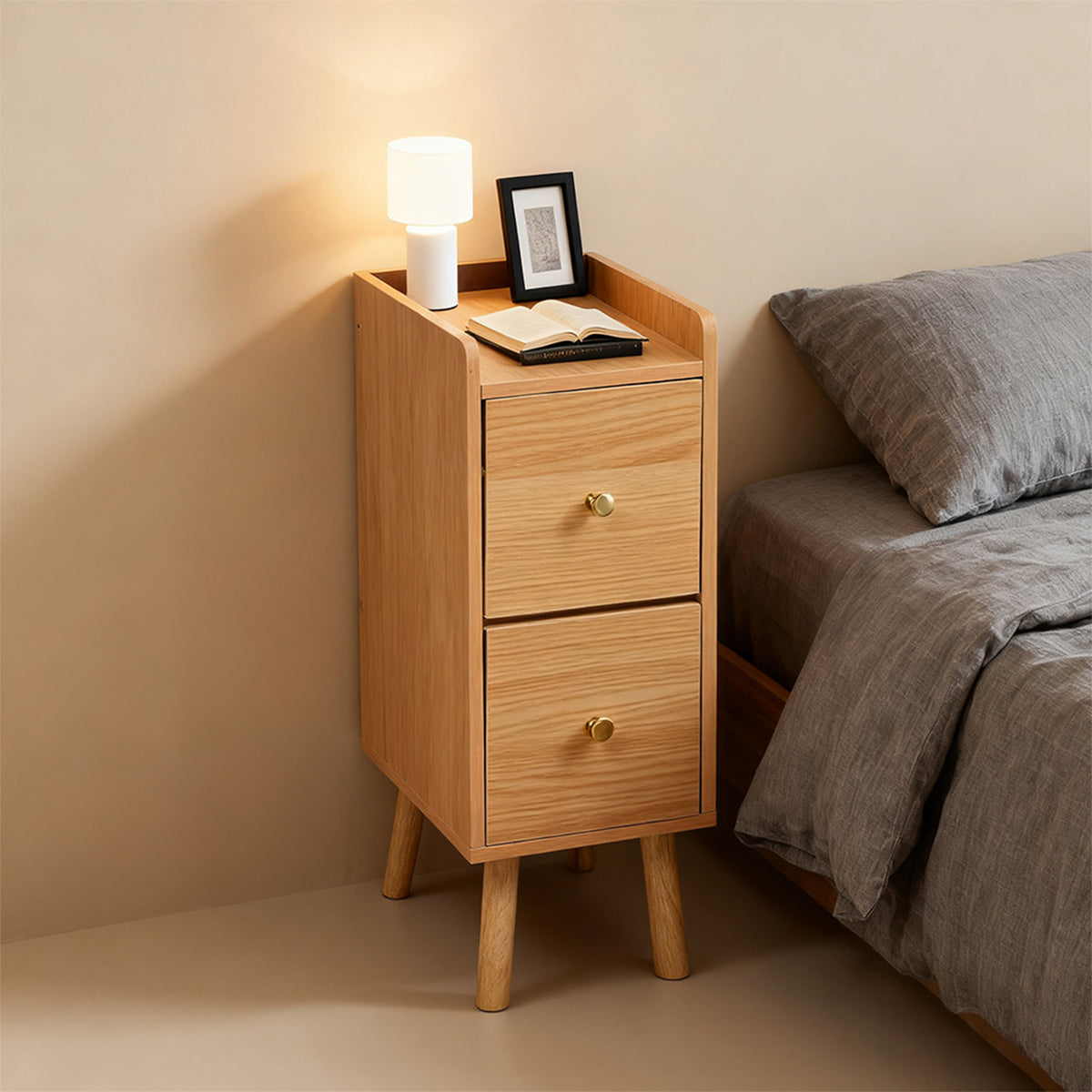 Modern MDF Bedside Table with 2 Drawers