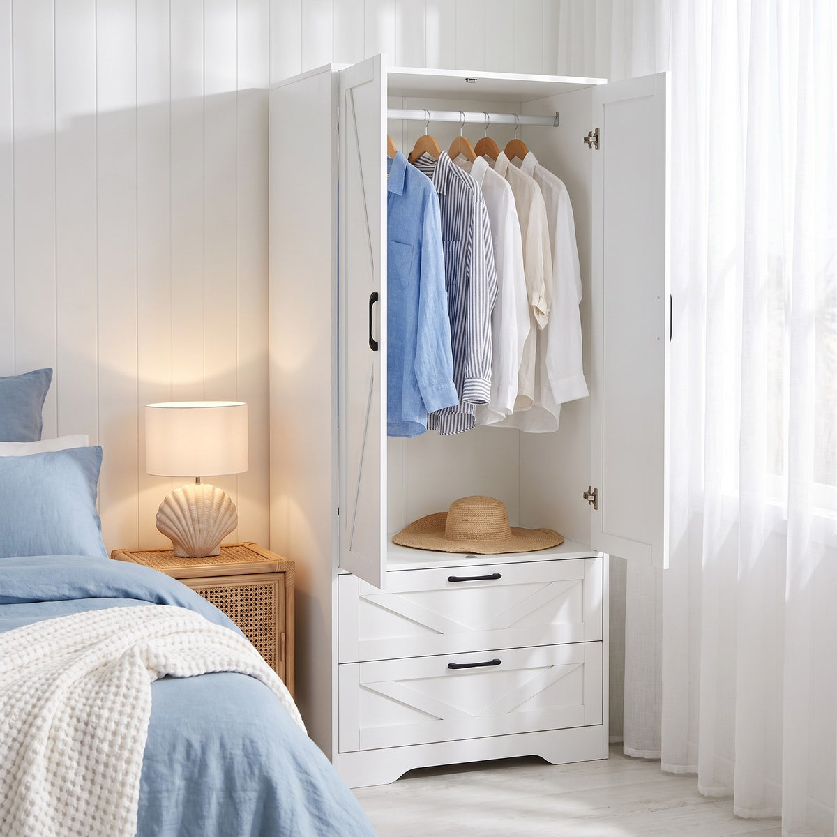 2-Door Wardrobe with Drawers & Mirror