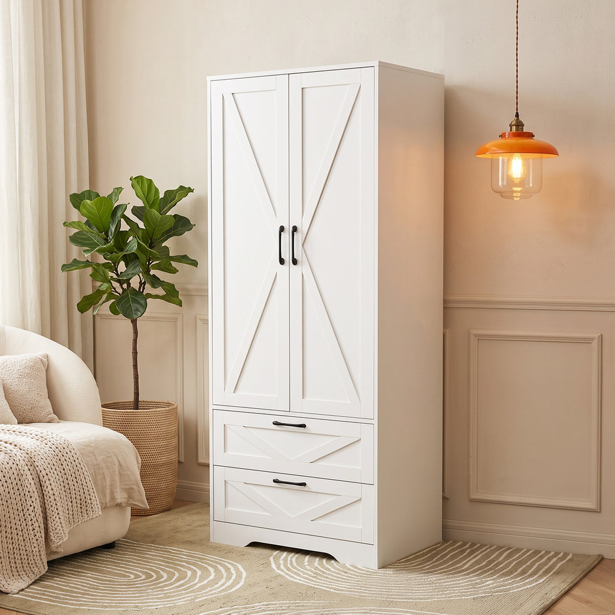 2-Door Wardrobe with Drawers & Mirror