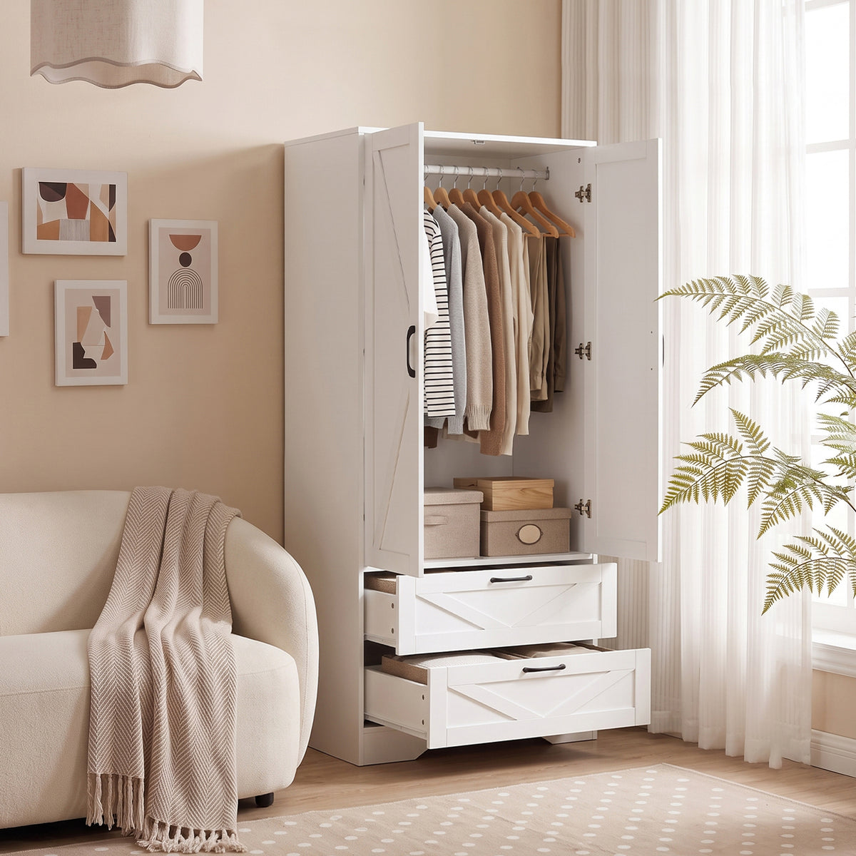 2-Door Wardrobe with Drawers & Mirror
