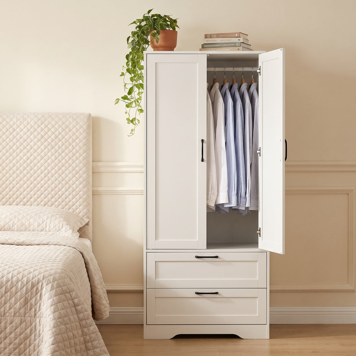 2-Door Wardrobe with Drawers & Mirror