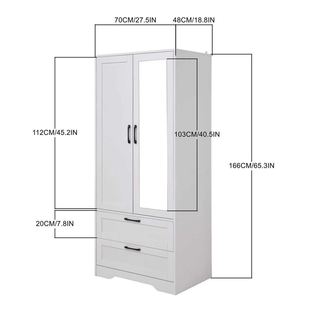 2-Door Wardrobe with Drawers & Mirror