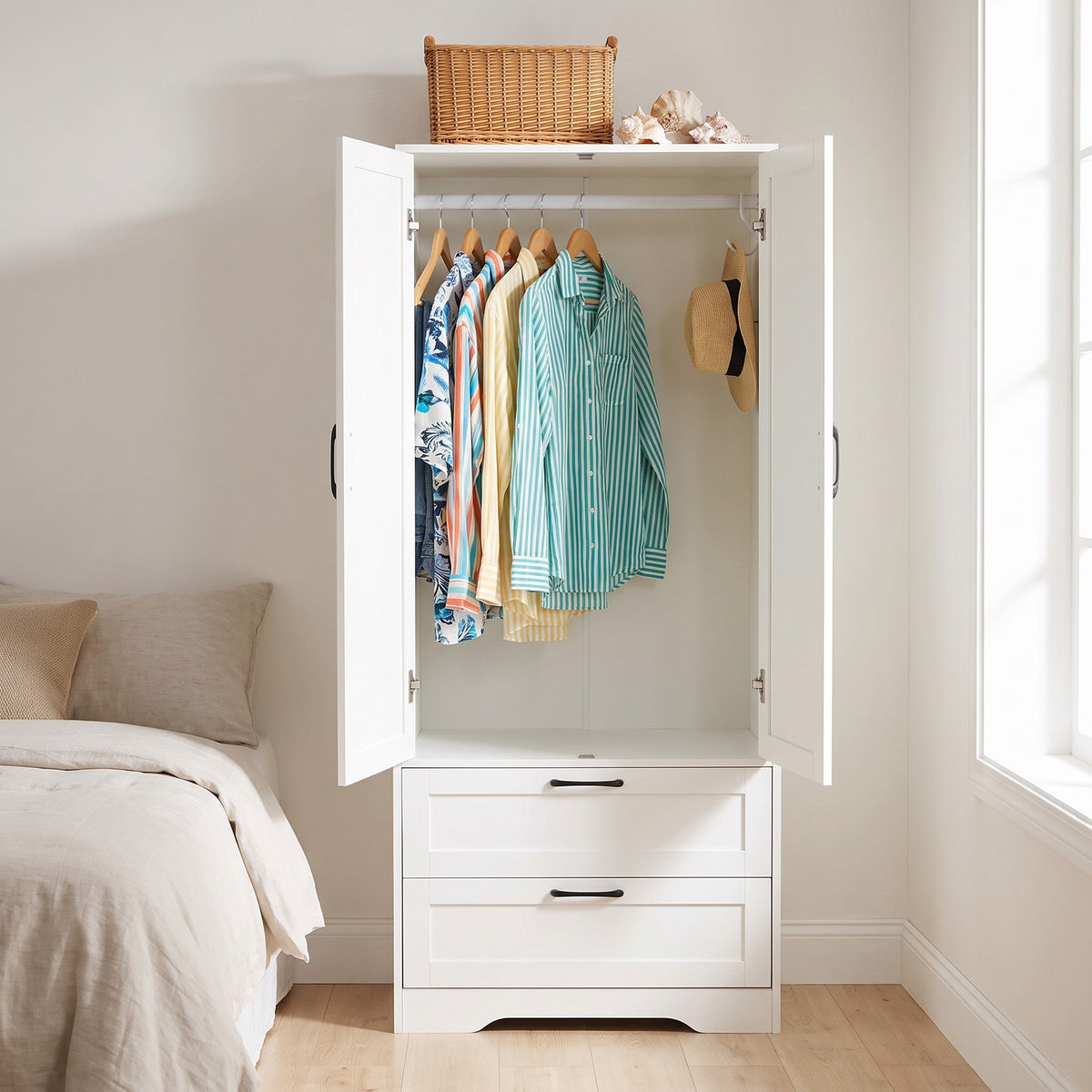 2-Door Wardrobe with Drawers & Mirror