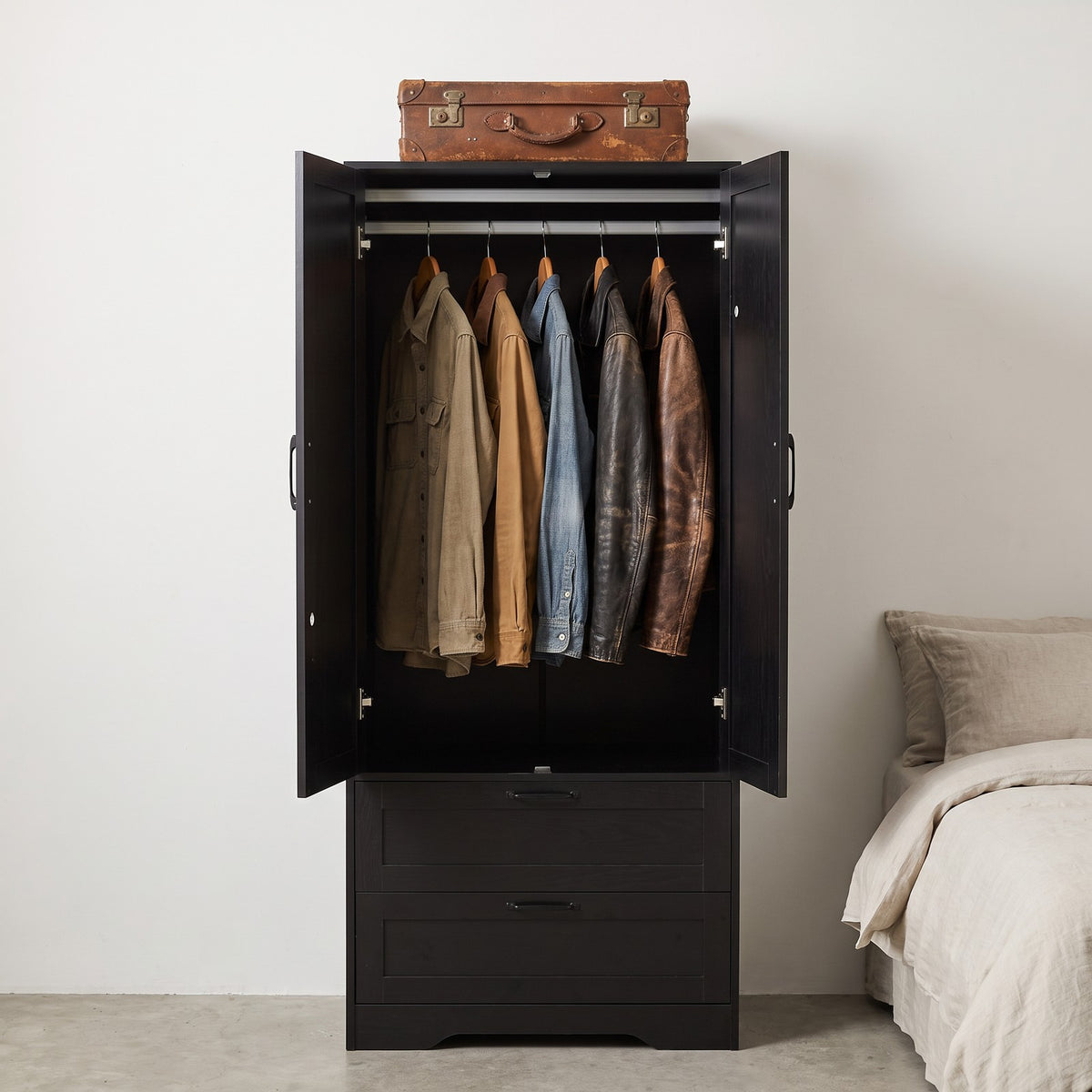 2-Door Wardrobe with Drawers & Mirror