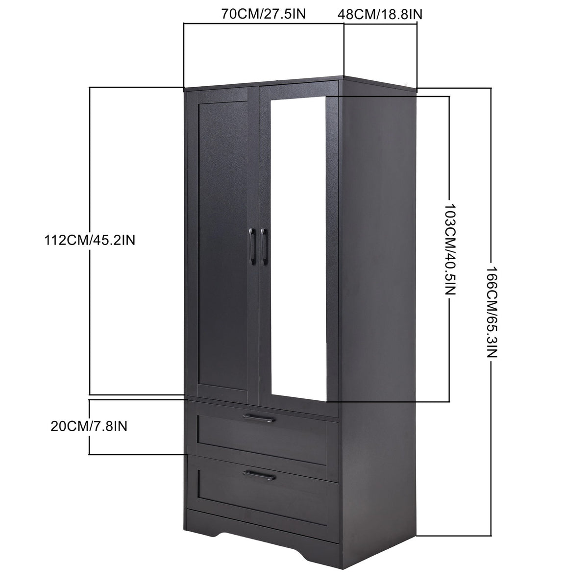 2-Door Wardrobe with Drawers & Mirror