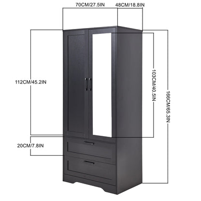 2-Door Wardrobe with Drawers & Mirror