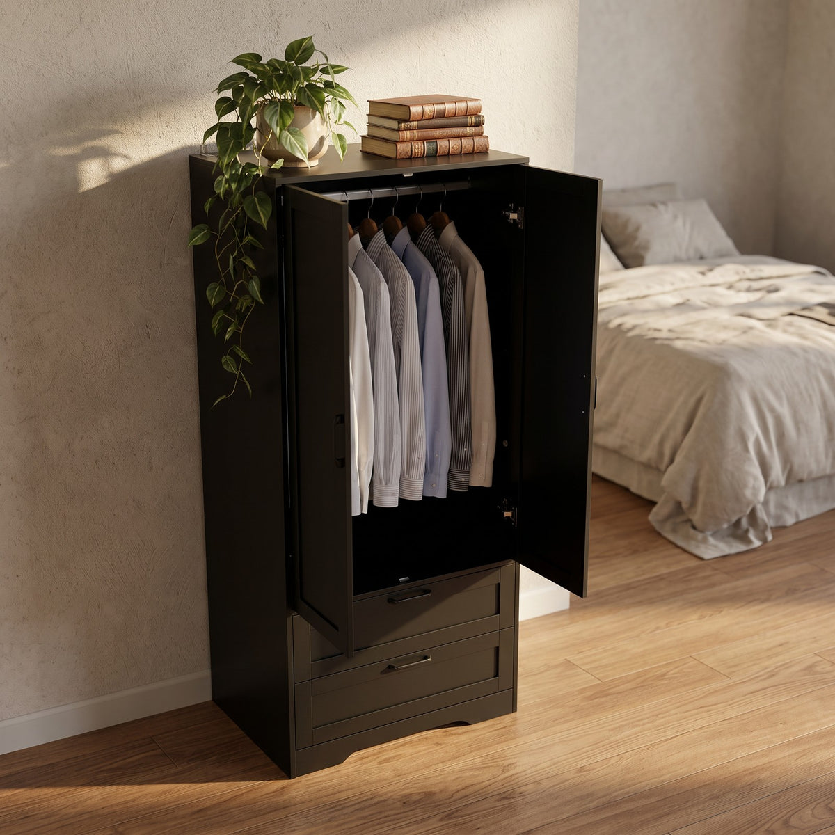 2-Door Wardrobe with Drawers & Mirror