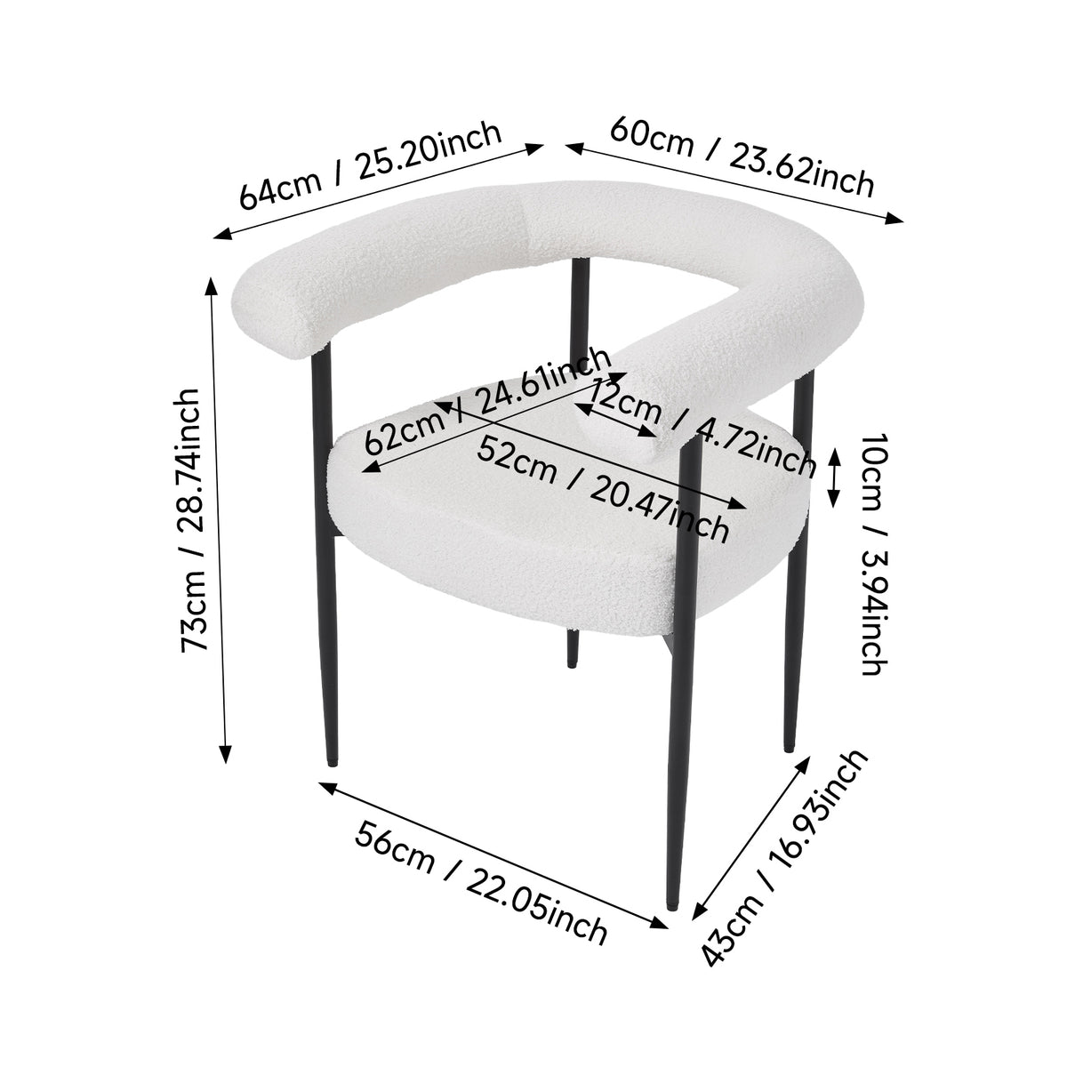 2 Pcs Modern Dining Chairs with Black Metal Legs