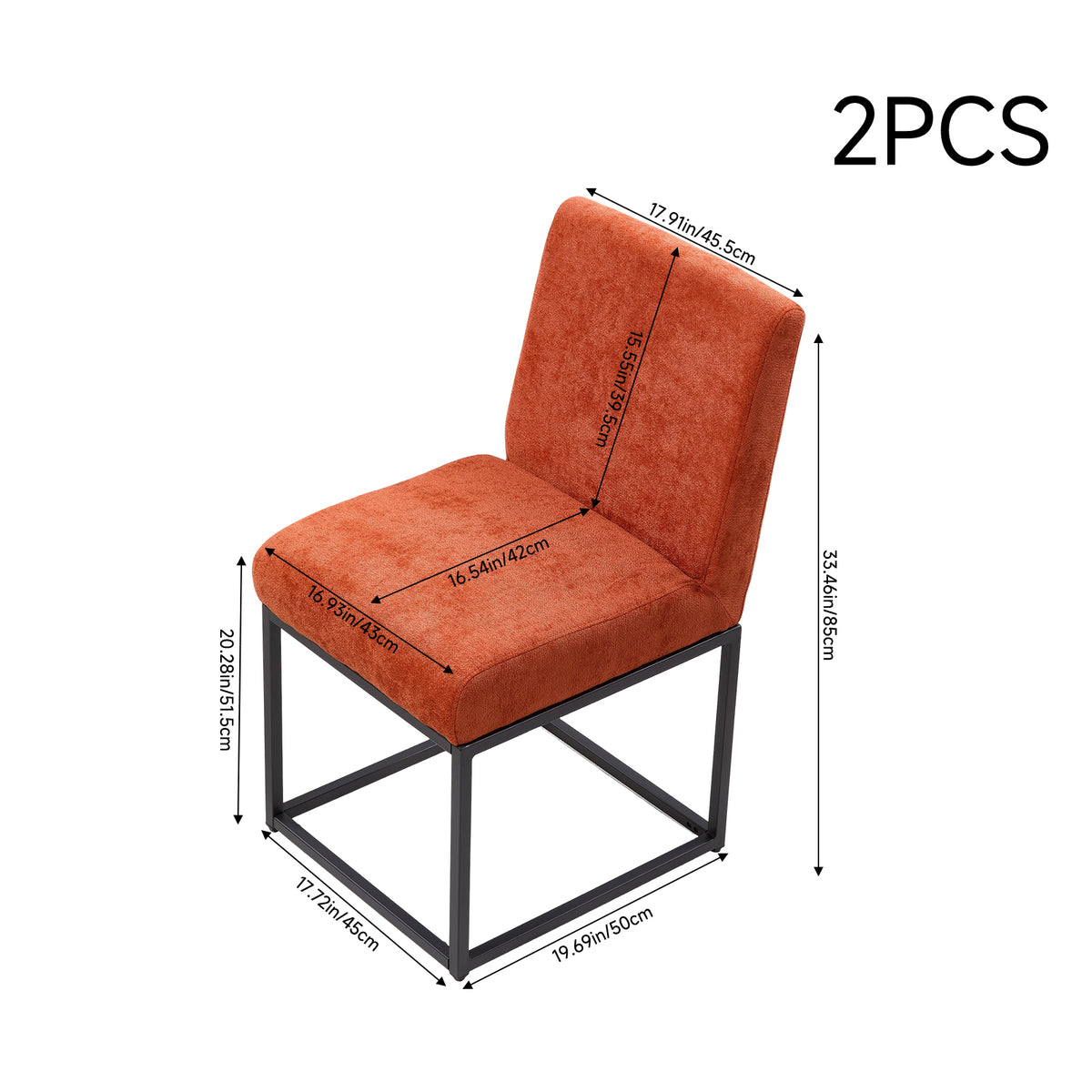 Set of 2 Chenille Upholstered Dining Chairs with Black Metal Legs