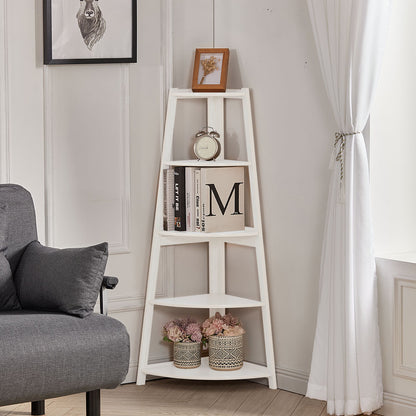 Modern 5-Tier Wooden Ladder Corner Bookshelf Home Display Shelf Unit