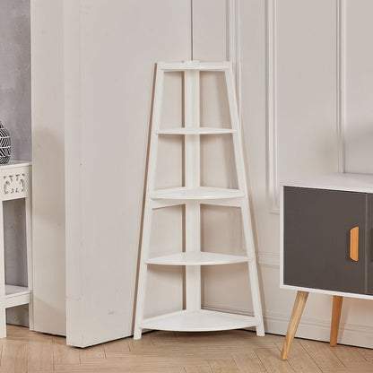 Modern 5-Tier Wooden Ladder Corner Bookshelf Home Display Shelf Unit