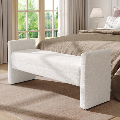 White Teddy Fleece Upholstered Bench