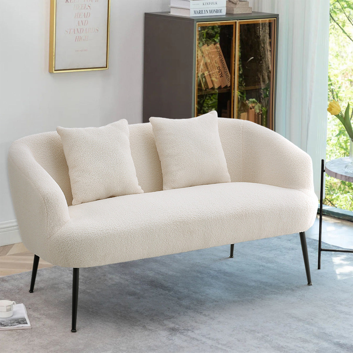 Modern Teddy Fleece 2-Seater Sofa with 2 Scatter Cushions