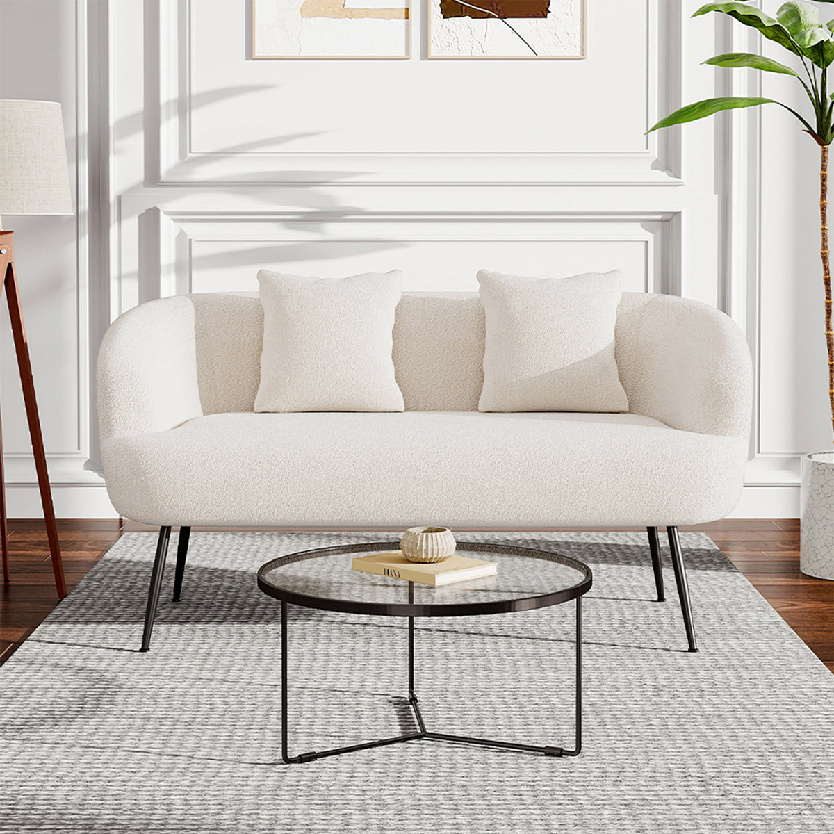 Modern Teddy Fleece 2-Seater Sofa with 2 Scatter Cushions