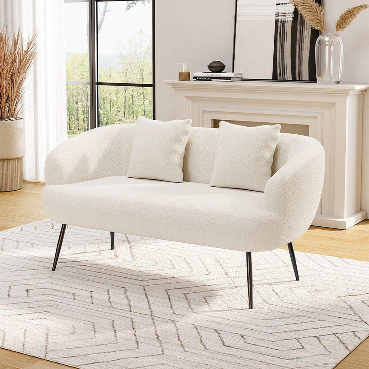 Modern Teddy Fleece 2-Seater Sofa with 2 Scatter Cushions