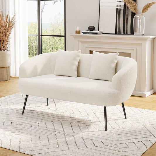 Modern Teddy Fleece 2-Seater Sofa with 2 Scatter Cushions