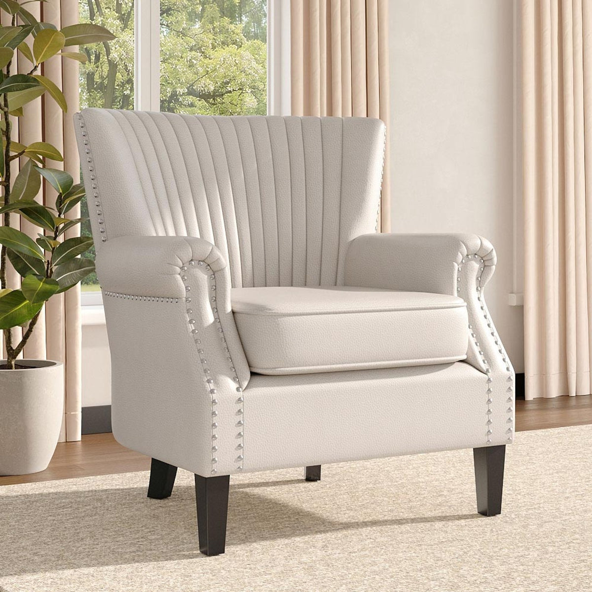 Vertical Channel Tufted Armchair with Nailhead Trim