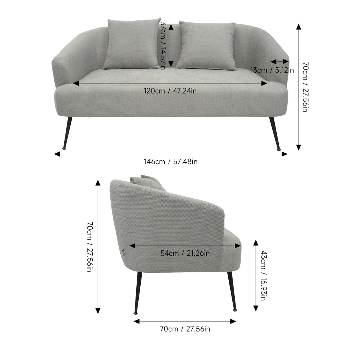 Modern Chenille 2-Seater Sofa with 2 Scatter Cushions