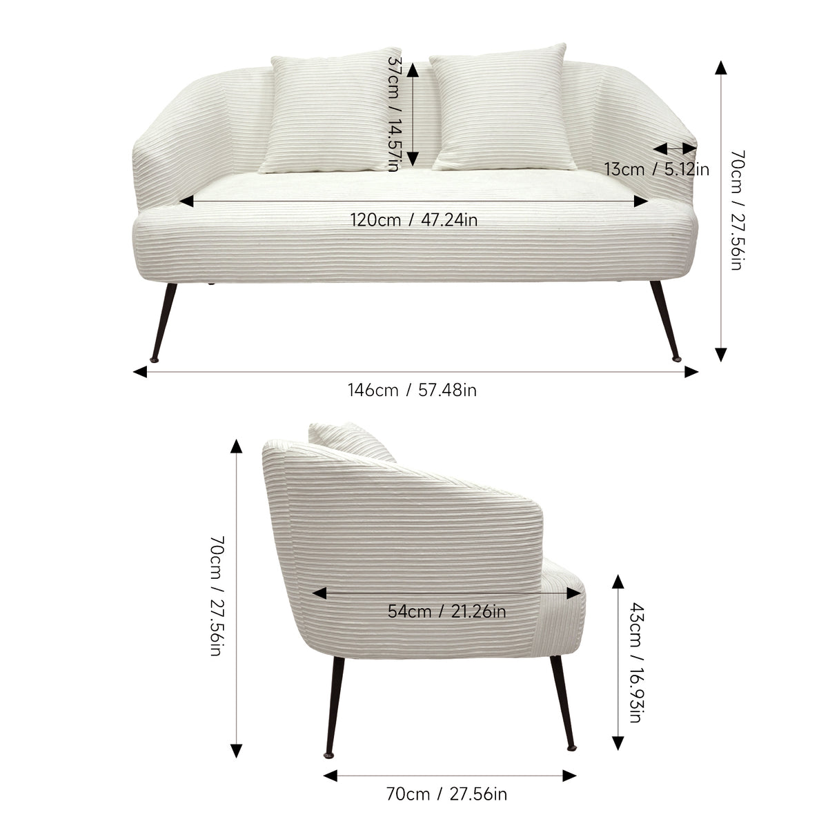 Modern Chenille 2-Seater Sofa with 2 Scatter Cushions