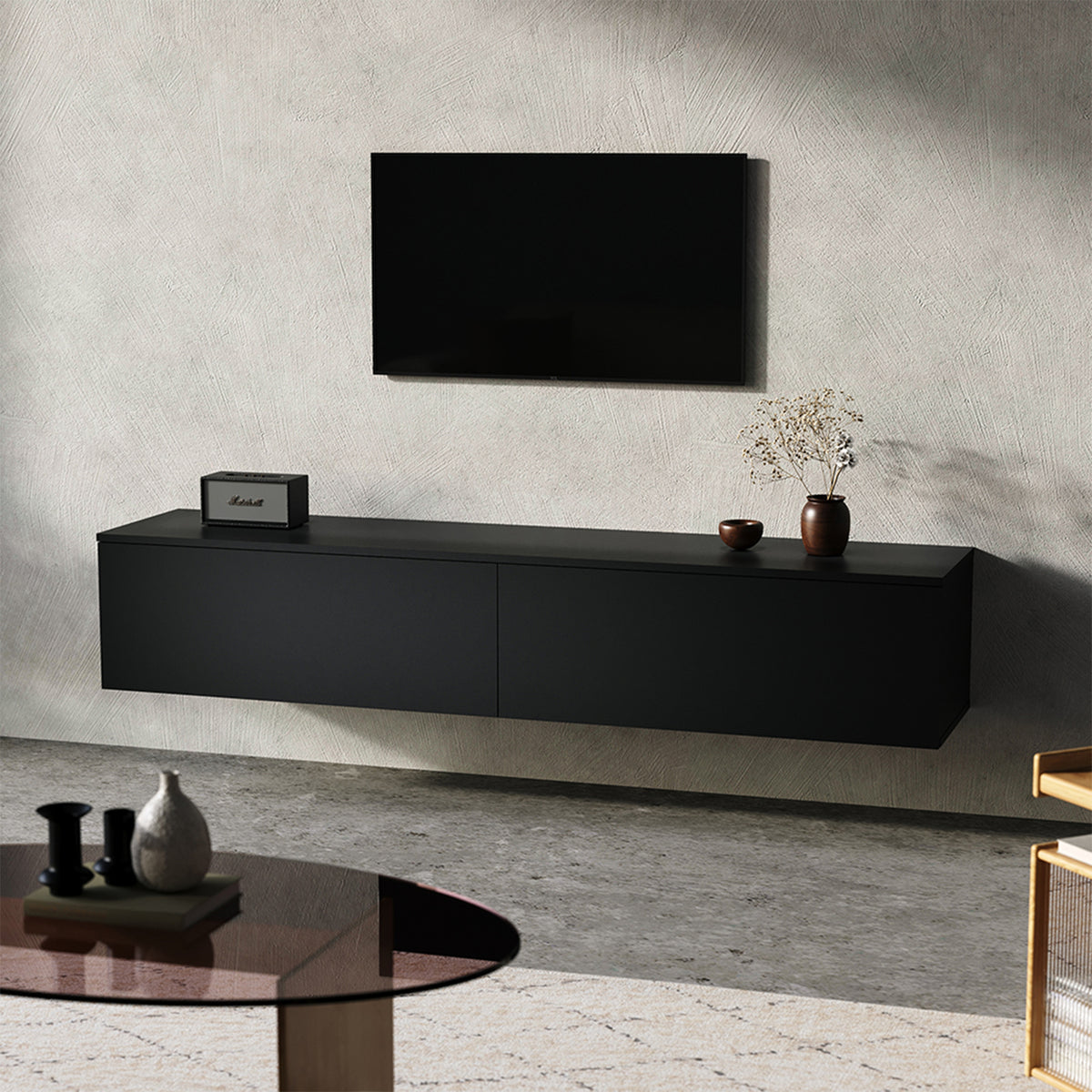 Floating TV Stand with 2 Flip-Down Drawers