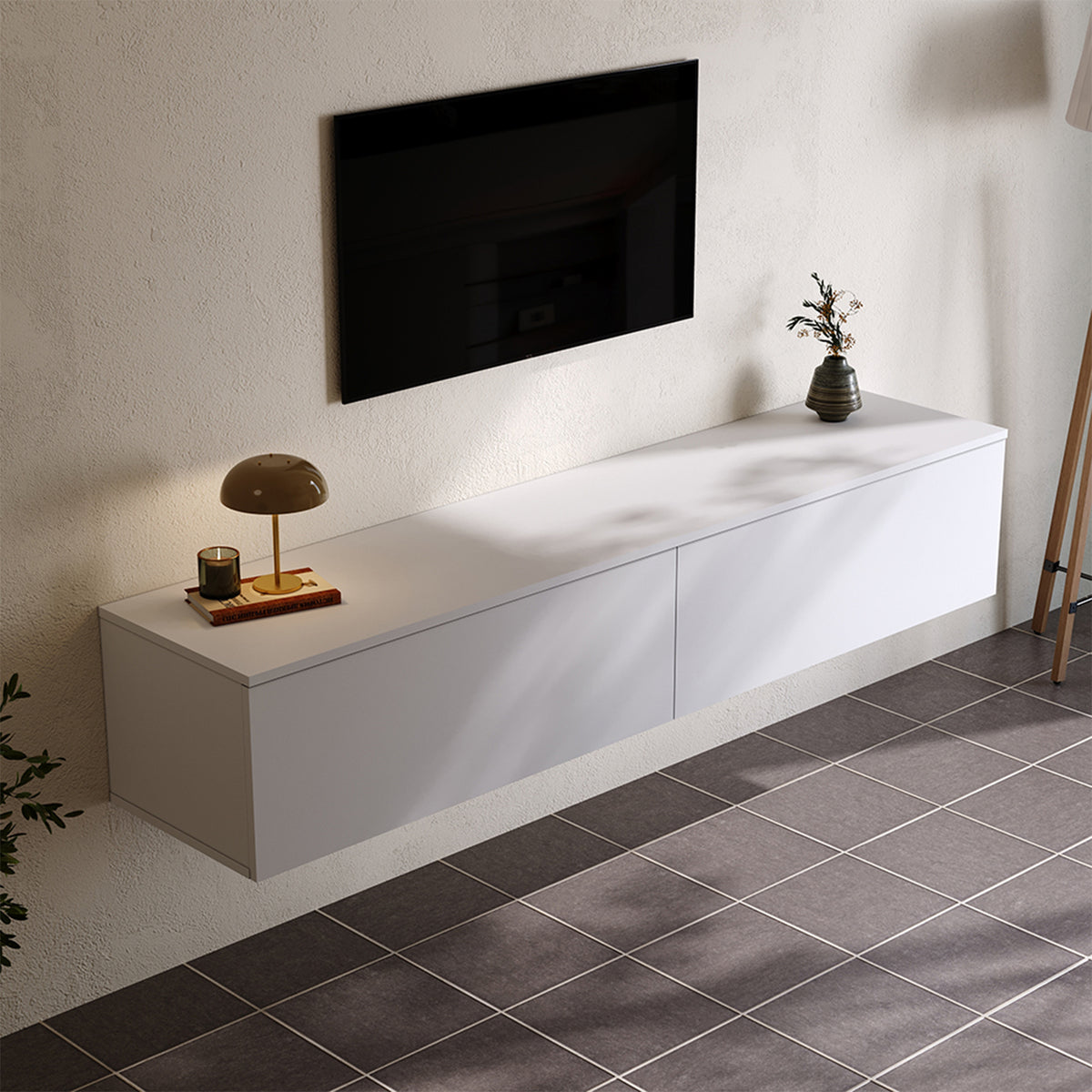 Floating TV Stand with 2 Flip-Down Drawers