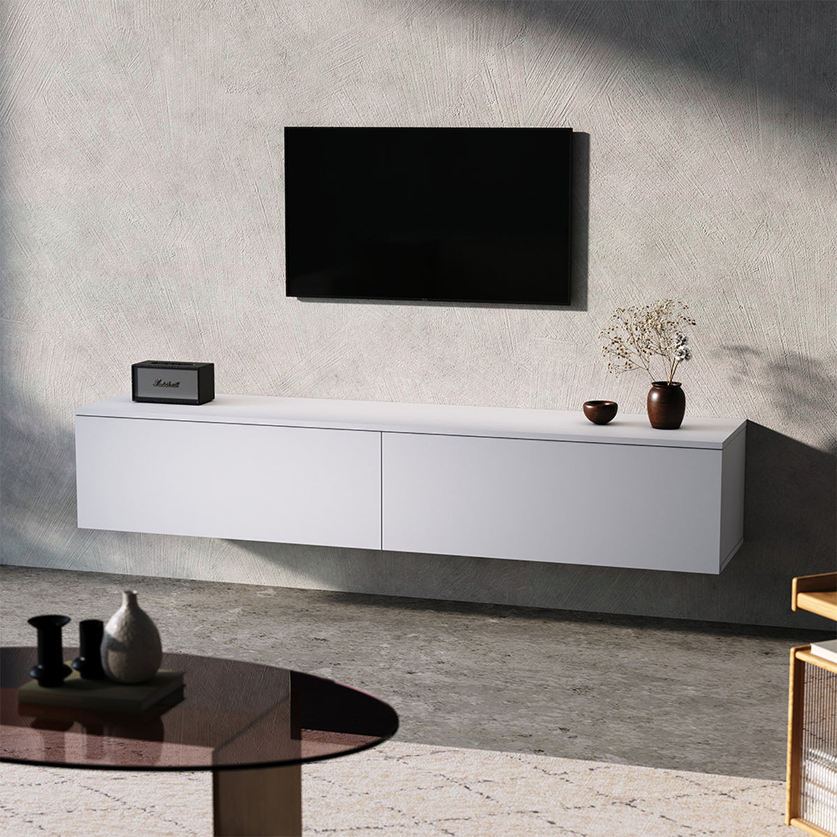 Floating TV Stand with 2 Flip-Down Drawers