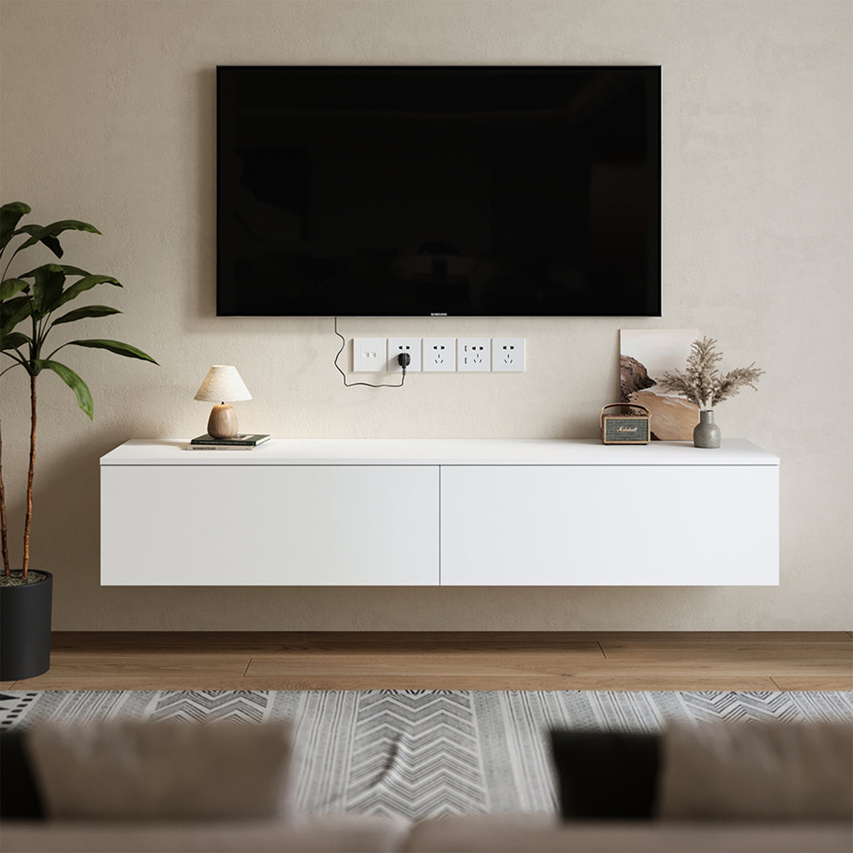Floating TV Stand with 2 Flip-Down Drawers