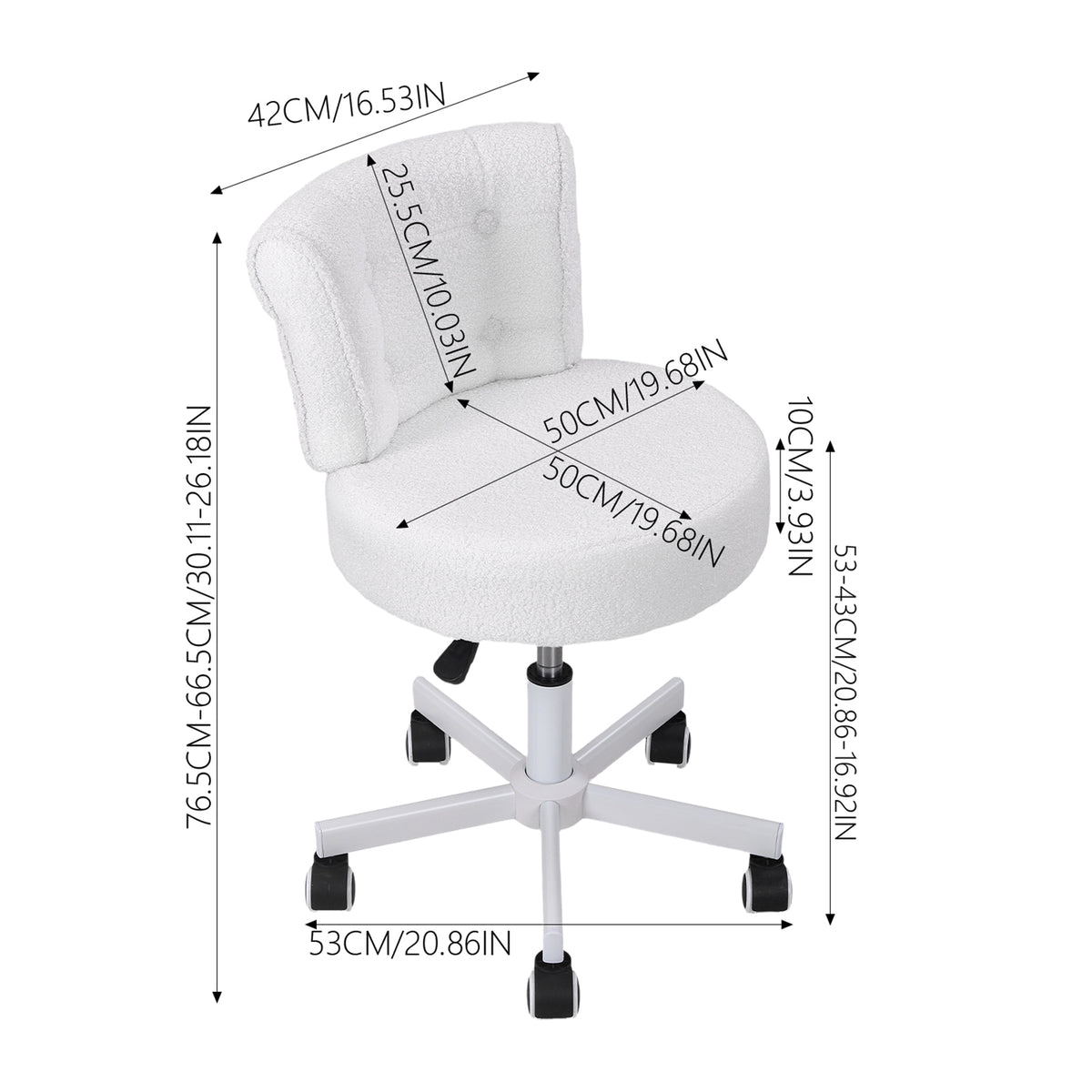 Height-Adjustable Swivel Vanity Chair with Castors