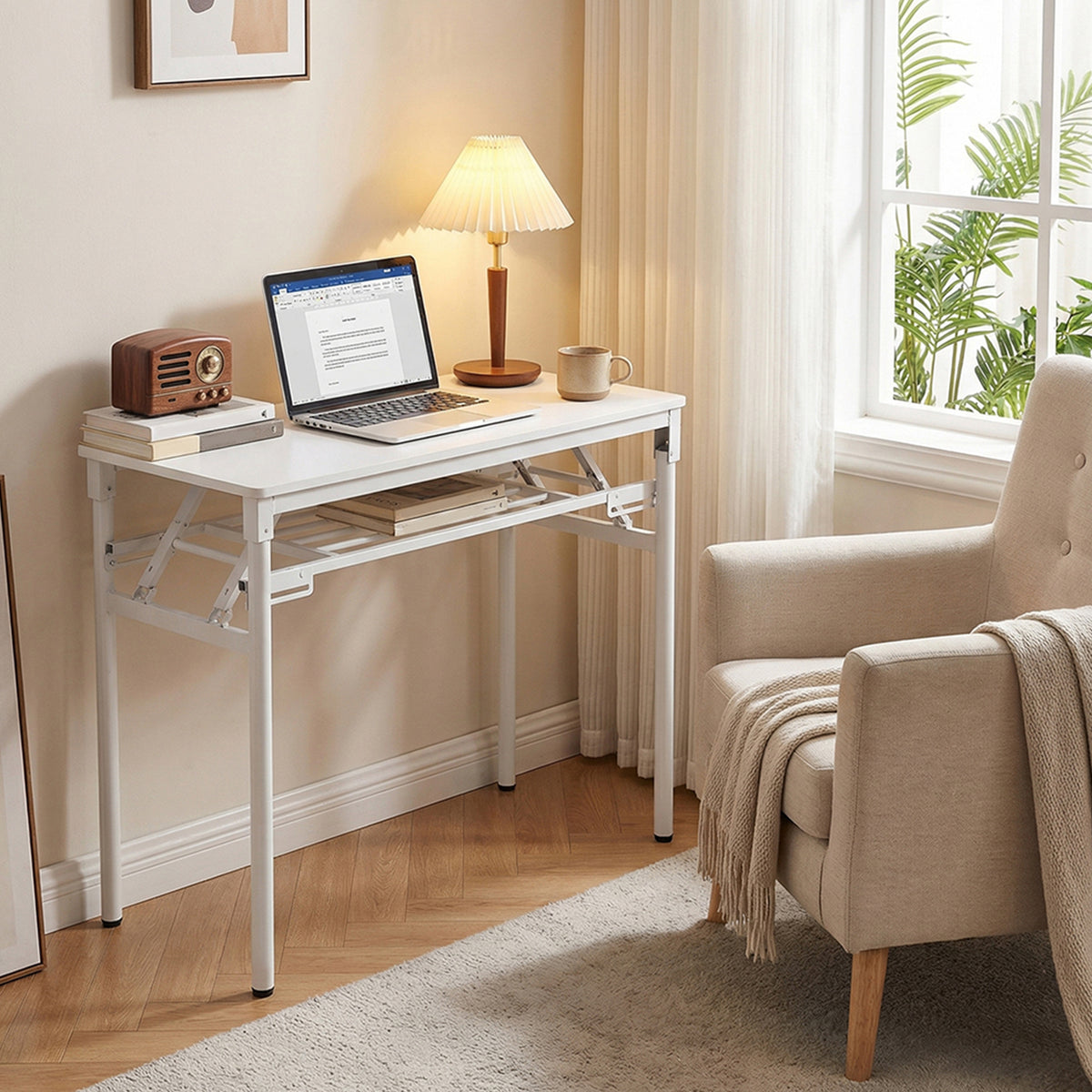 Folding Office Desk with Adjustable Foot Pads