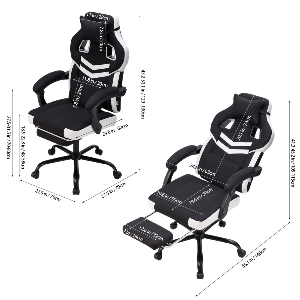 Height-Adjustable Ergonomic Reclining Gaming Chair with Massage Lumbar Support & Footrest