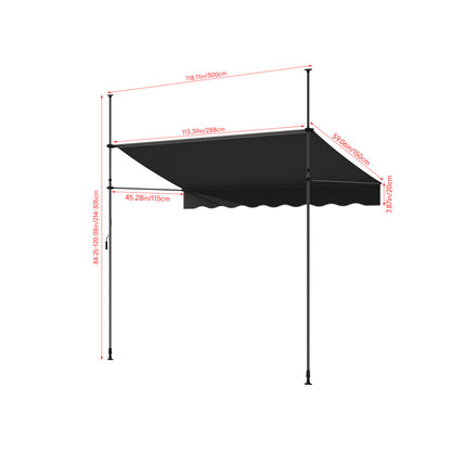 Retractable Awning with Adjustable Support Poles