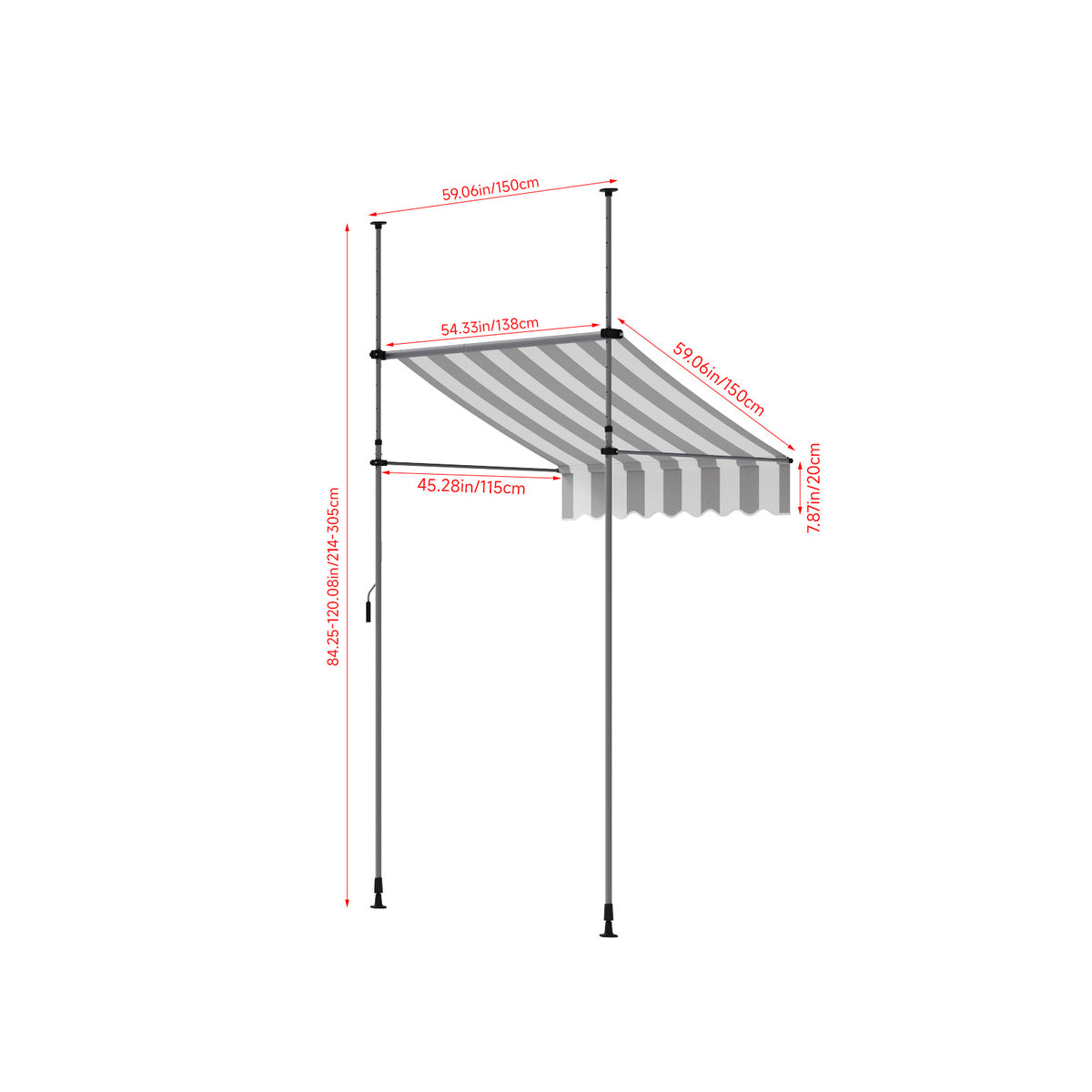 Retractable Awning with Adjustable Support Poles