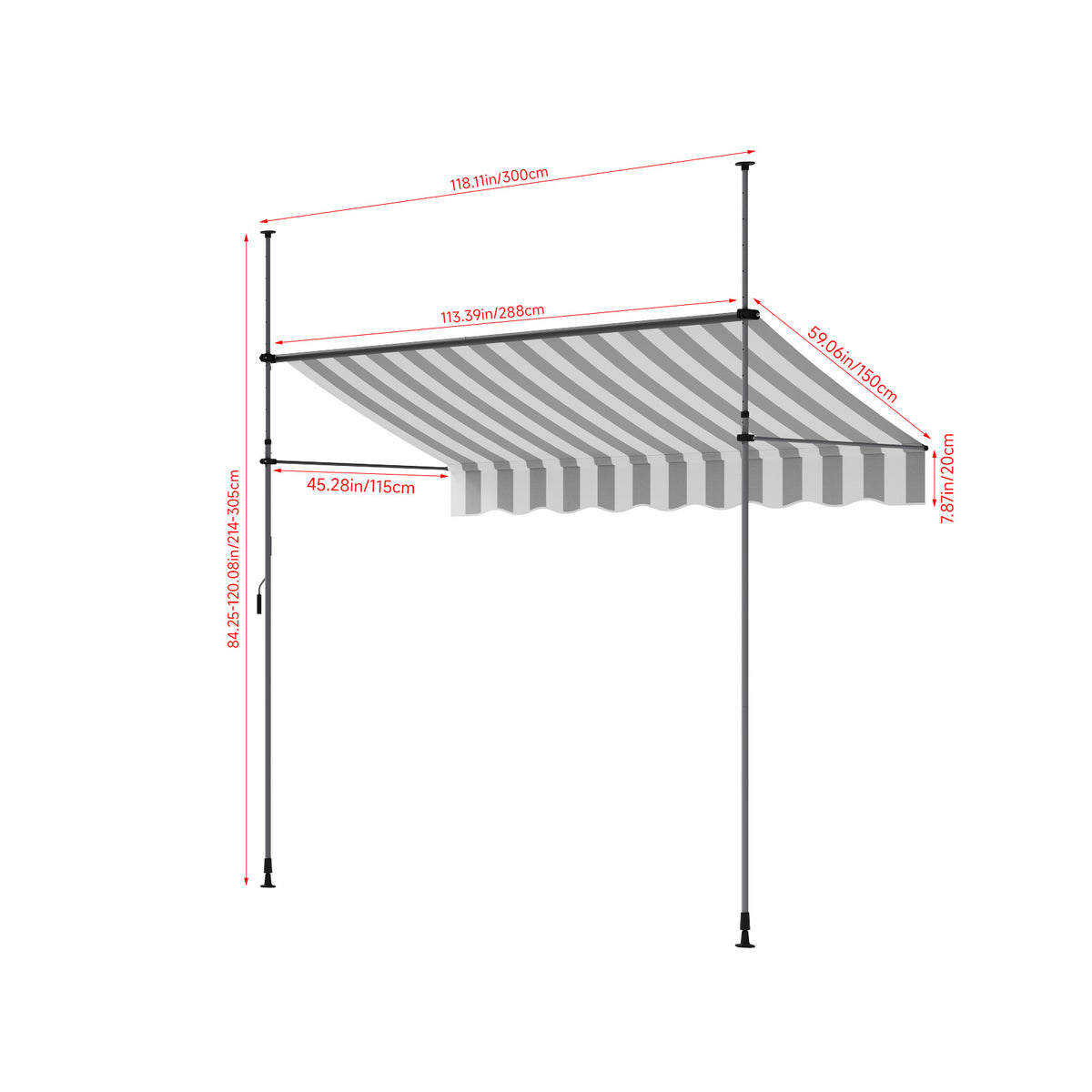 Retractable Awning with Adjustable Support Poles