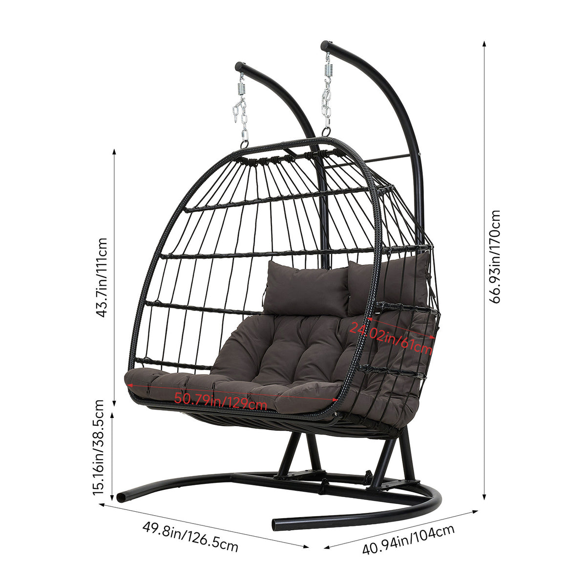 2-Seater Swing Hanging Egg Chair with Metal Stand