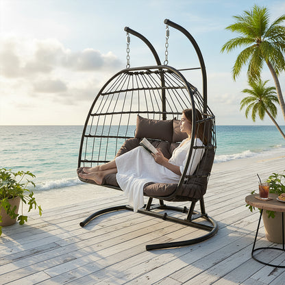 2-Seater Swing Hanging Egg Chair with Metal Stand