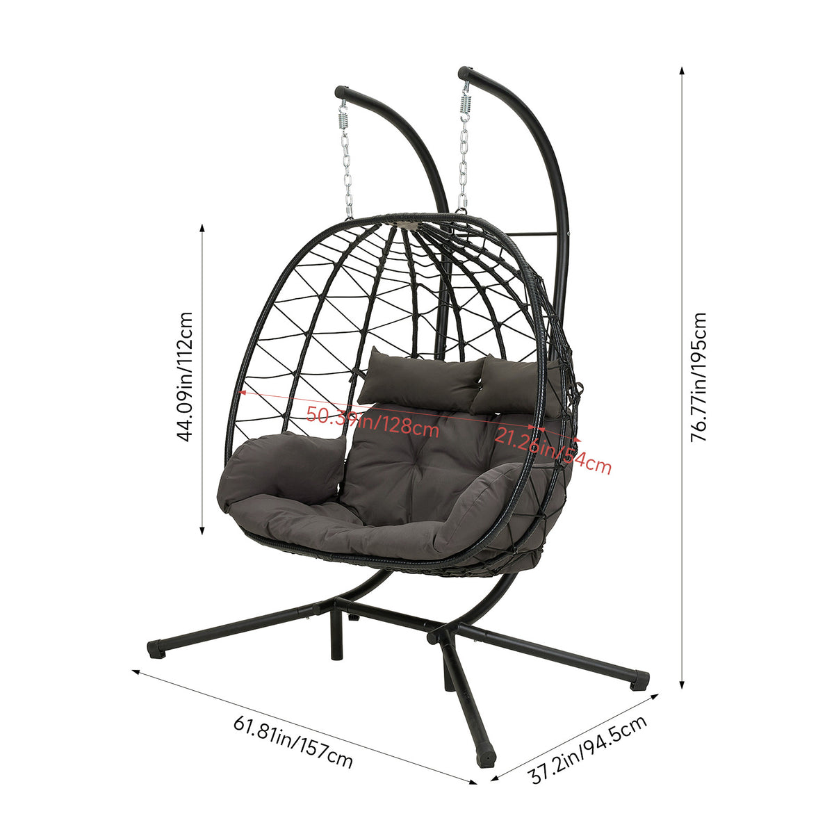 2-Seater Swing Hanging Egg Chair with Metal Stand